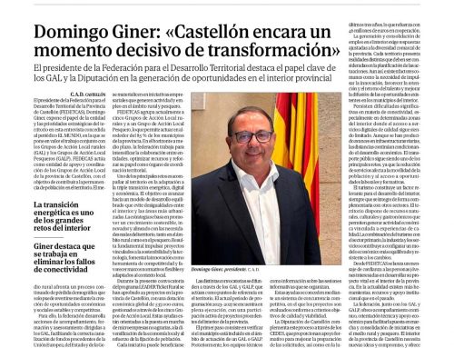 Domingo Giner : «La pérdida demográfica en el medio rural solo se puede revertirse mediante la creación de oportunidades económicas, sociales y competitivas»